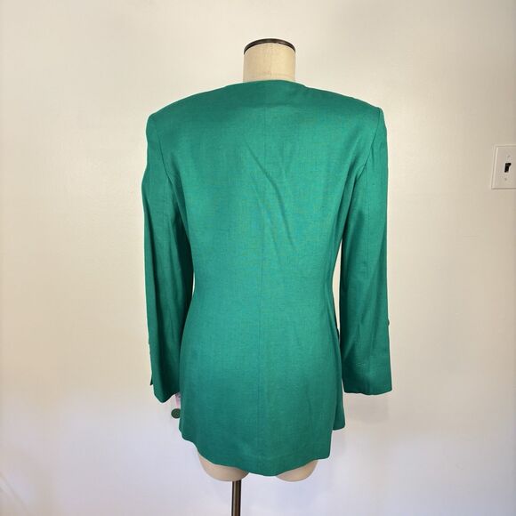VTG NEW Apart Womens 8 Green Rayon Linen Blend Button Blazer Jacket Classy Work - Picture 7 of 11